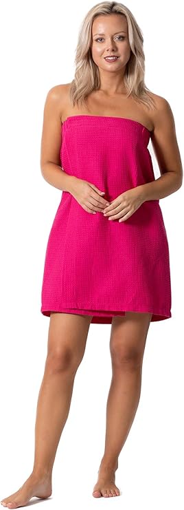 dorm waffle towel wrap short in hot pink