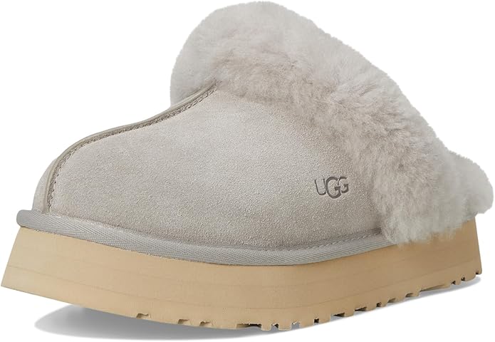 Light Grey UGG slipper with fur trim perfect for dorm or even for class
