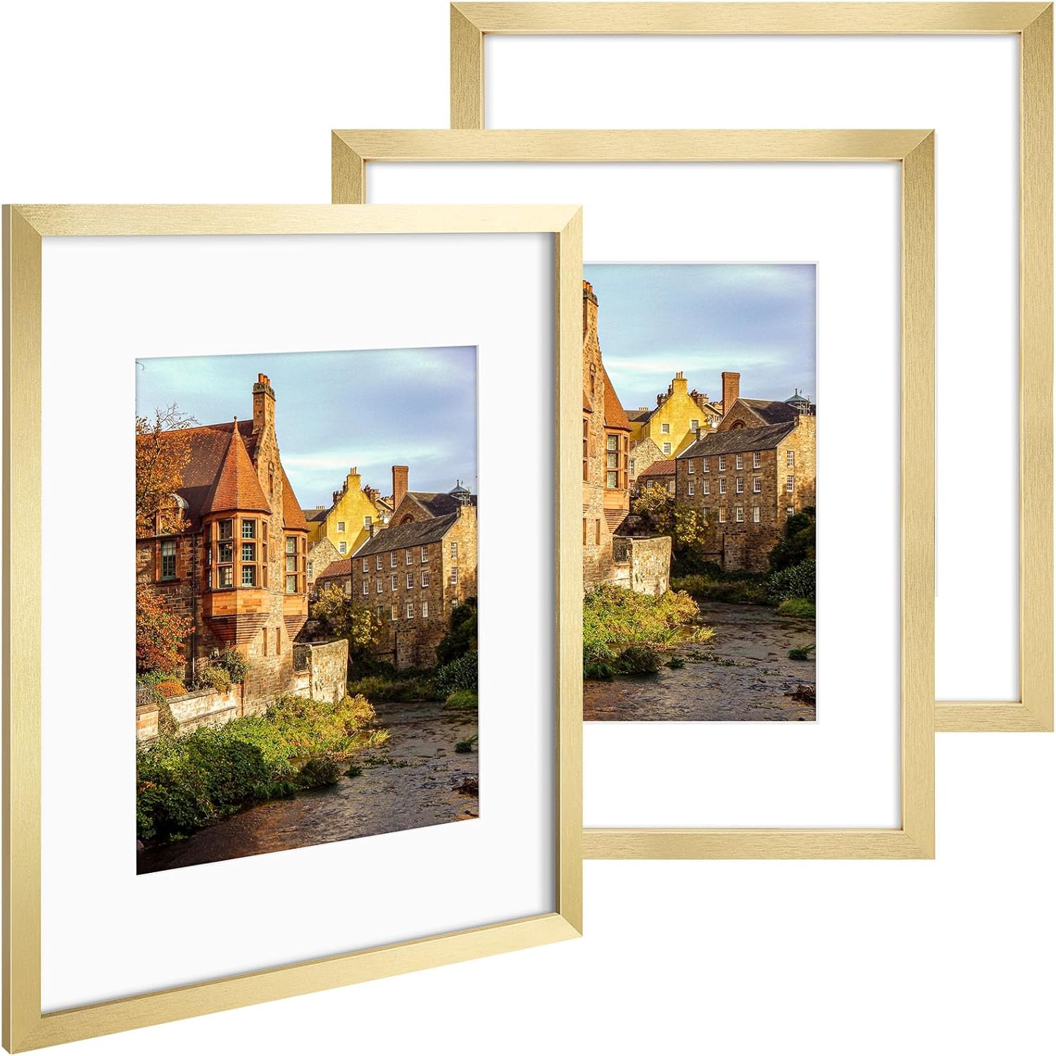 Three gold poster frames for dorm decor