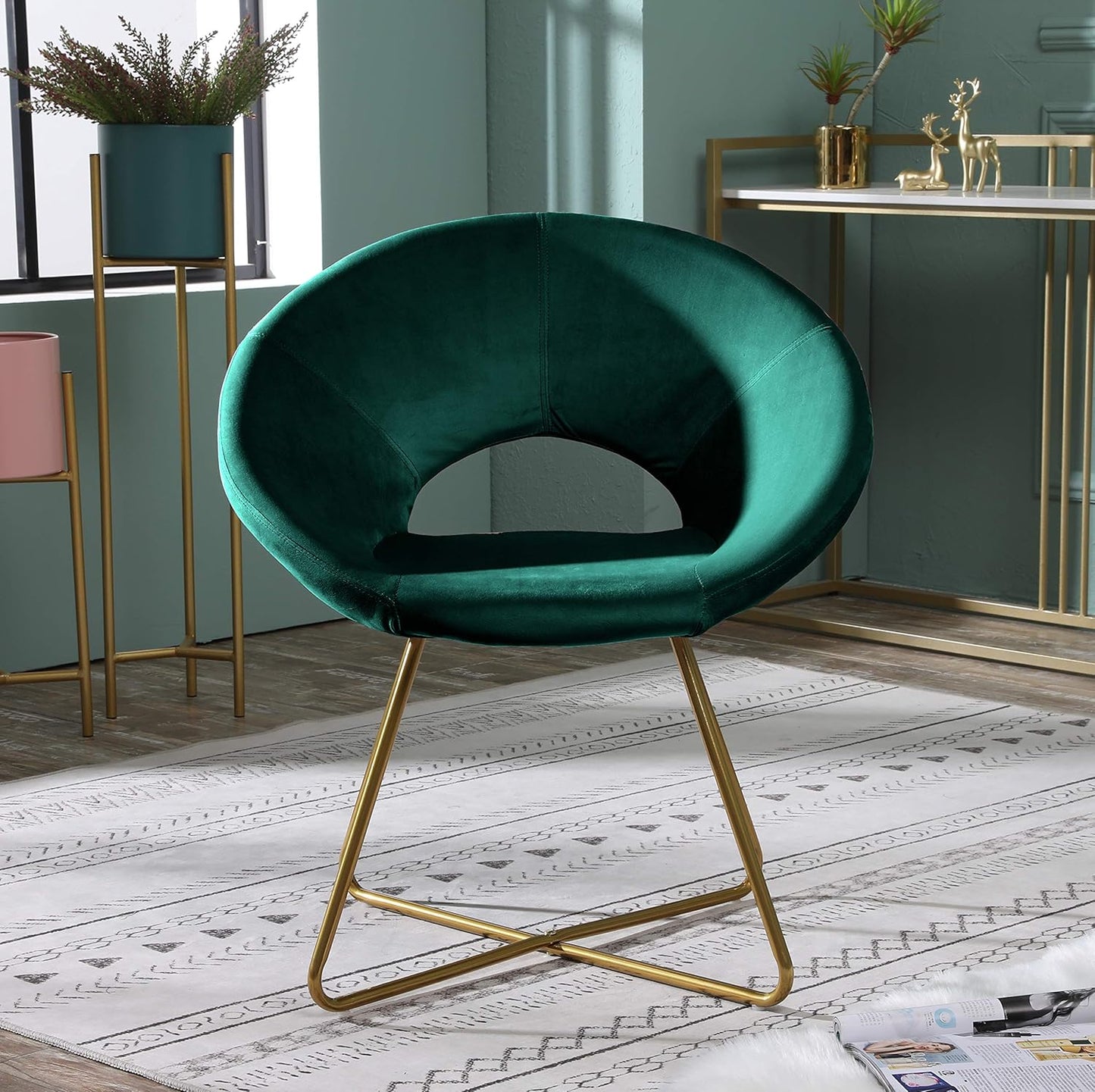 slim, space saver dorm accent chair in emerald green velvet