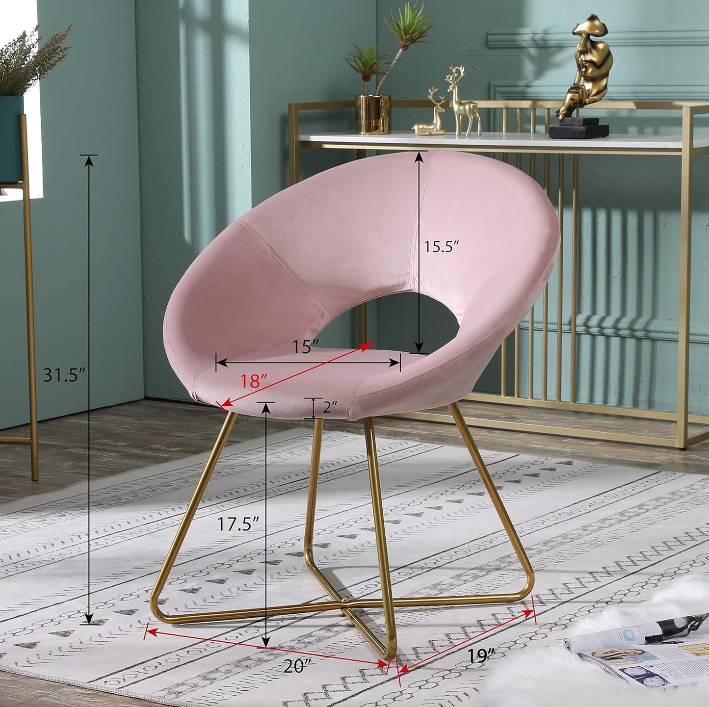 small, space saver dorm accent chair in pink blush velvet