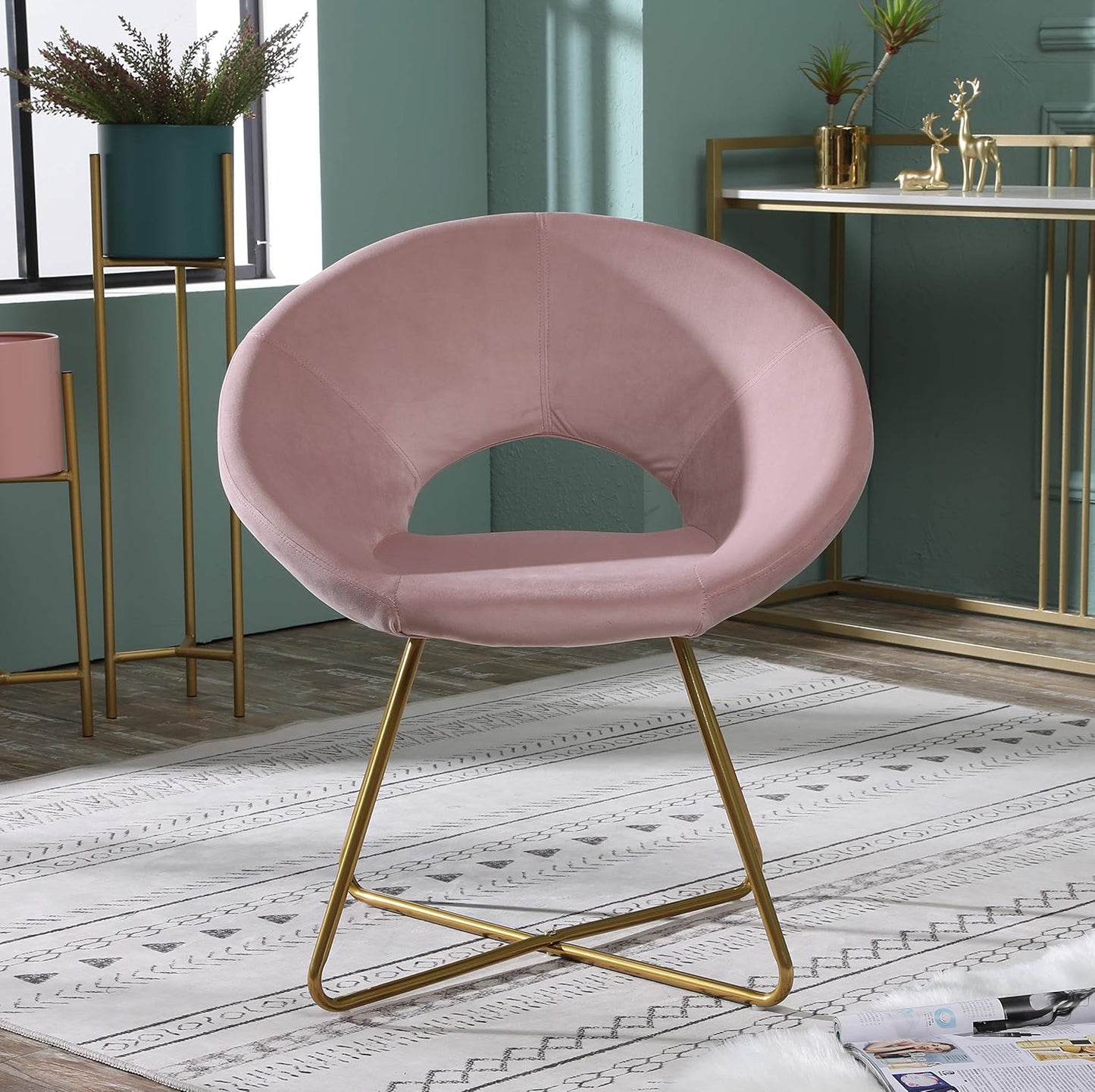 slim, space saver dorm accent chair in pink blush velvet